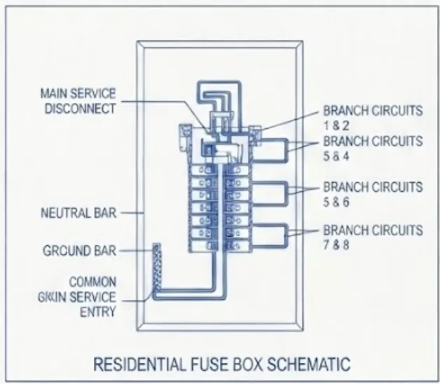 Electrical technical schematic: Residential fuse box schematic